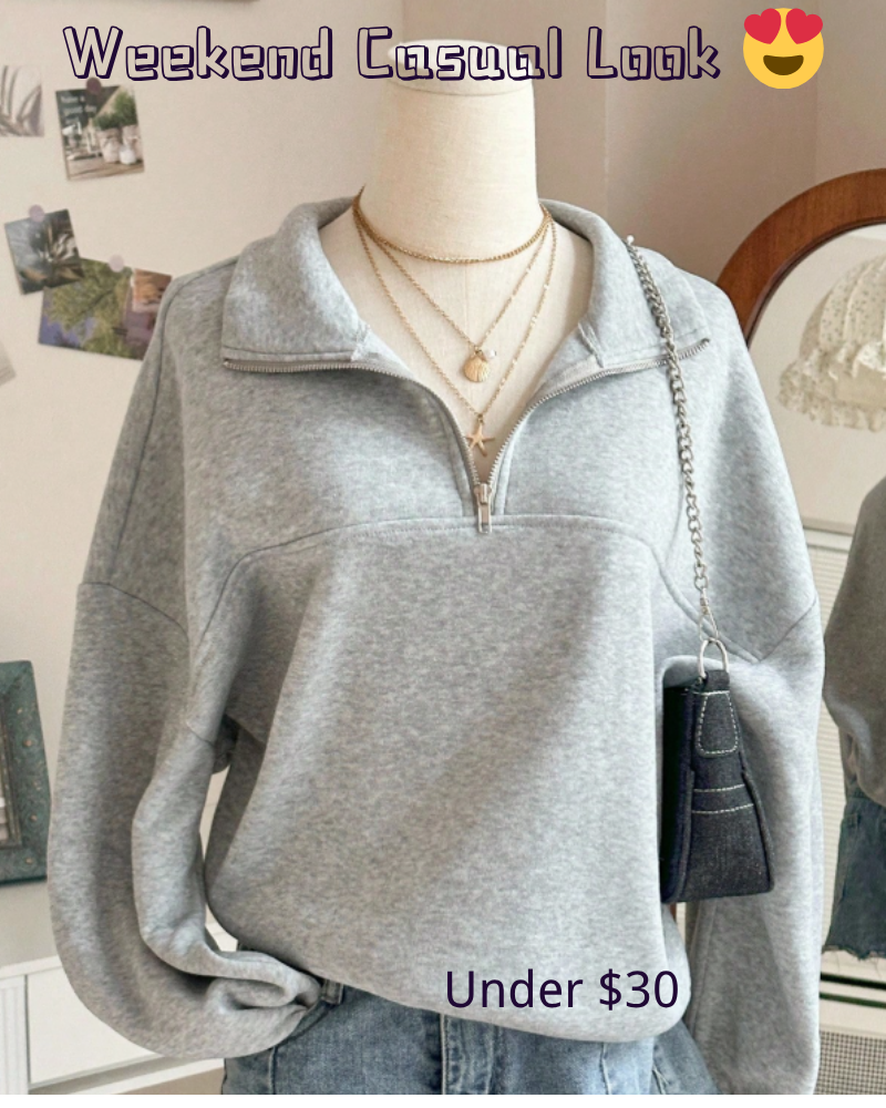 Grey Sweatshirt + Denim Shorts